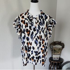 ANDTHEWHY Leopard Print Ruffle Sleeve Top
